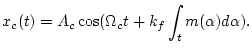 $\displaystyle x_c(t)=A_c\cos(\Omega_c t + k_f\int_t m(\alpha)d\alpha).$